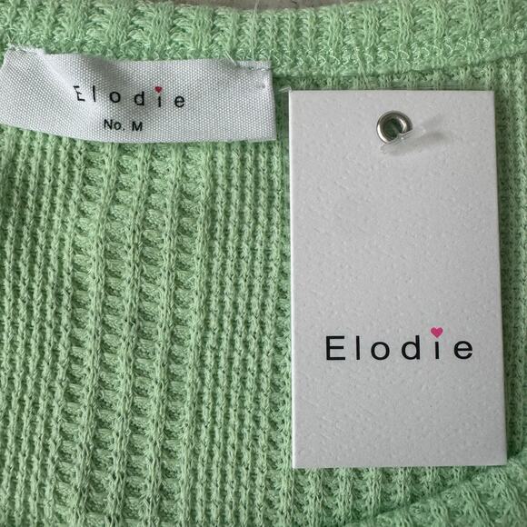 Elodie Women’s Medium Green Waffle Knit Button Crop Top NWT - Picture 5 of 7